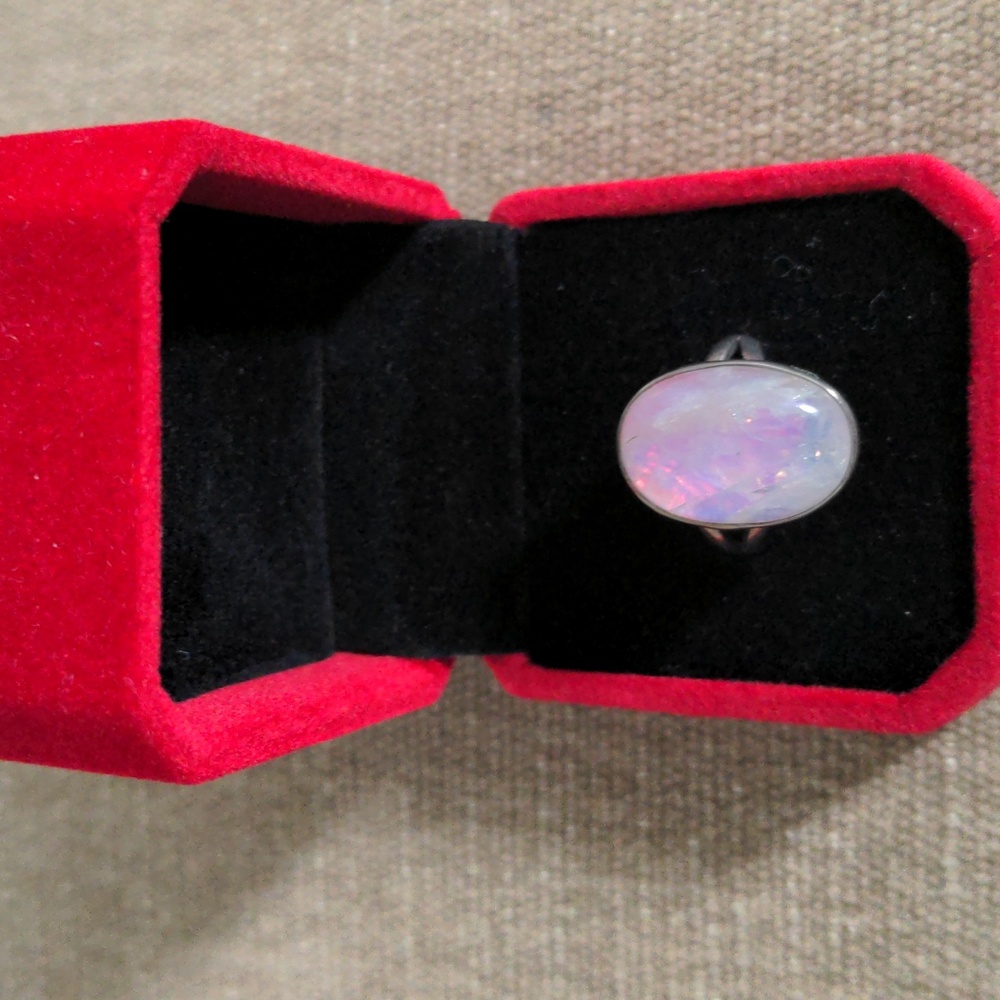 Sterling Silver Moonstone Ring,  8, New, Victorian Foil Design, Genuine Gemstone - Picture 7 of 7